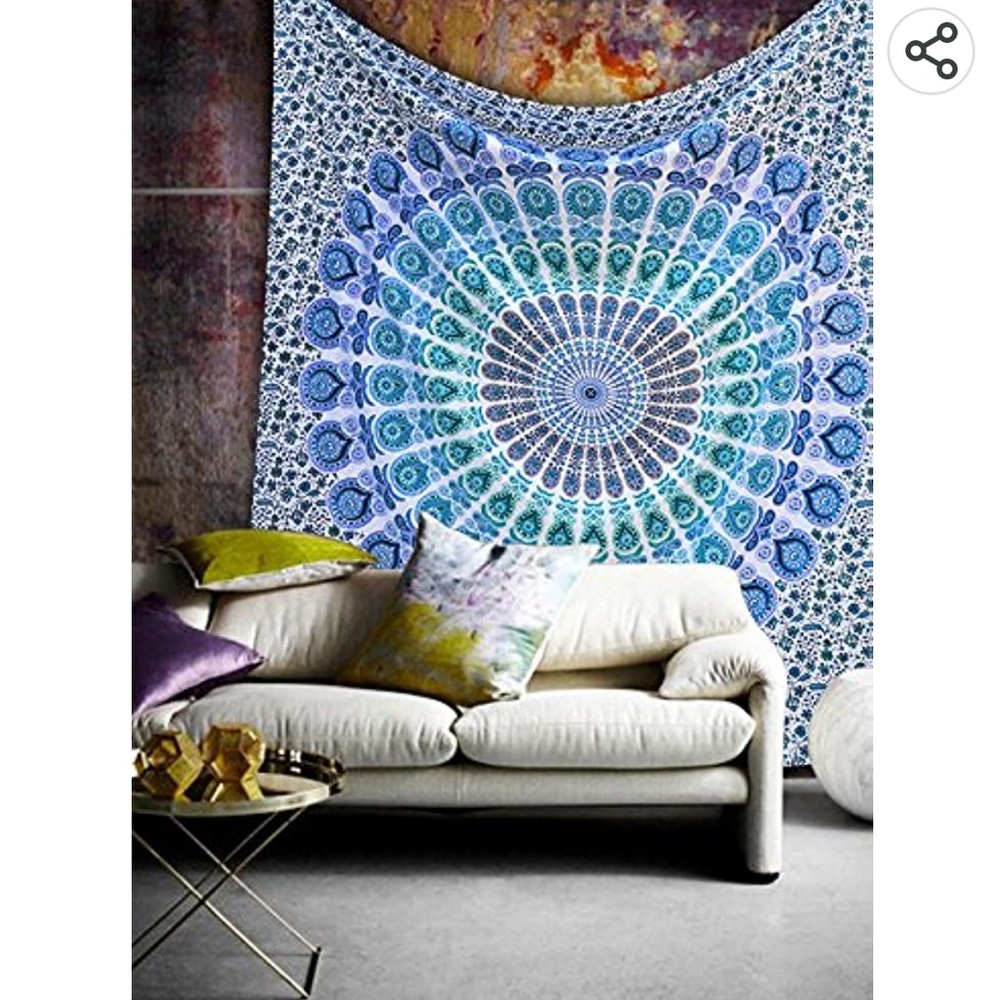 Blue and Teal Mandala Tapestry Wall Hanging